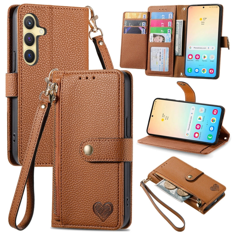 For Samsung Galaxy S25+ 5G Love Zipper Lanyard Leather Phone Case(Brown) - Galaxy S25+ 5G Cases by PMC TechLife | Online Shopping South Africa | PMC TechLife | Buy Now Pay Later Mobicred