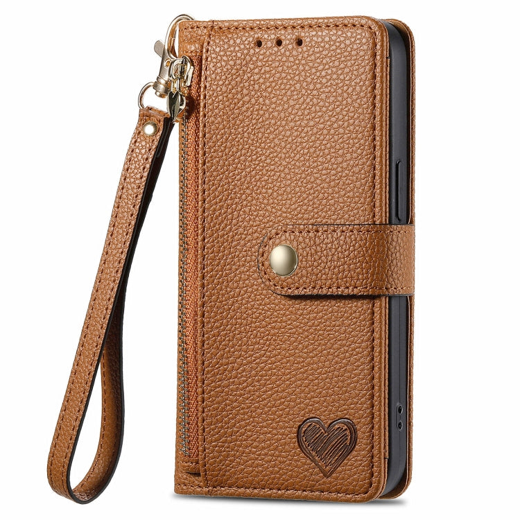 For Huawei Pura 70 Love Zipper Lanyard Leather Phone Case(Brown) - Huawei Cases by PMC Jewellery | Online Shopping South Africa | PMC Jewellery | Buy Now Pay Later Mobicred