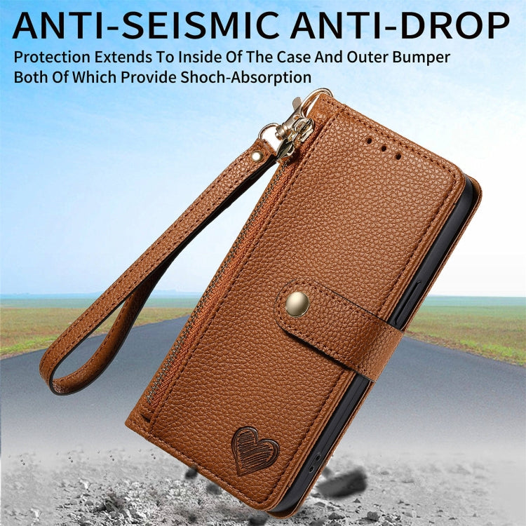 For Huawei Pura 70 Pro Love Zipper Lanyard Leather Phone Case(Brown) - Huawei Cases by PMC Jewellery | Online Shopping South Africa | PMC Jewellery | Buy Now Pay Later Mobicred