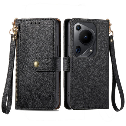 For Huawei Pura 70 Ultra Love Zipper Lanyard Leather Phone Case(Black) - Huawei Cases by PMC Jewellery | Online Shopping South Africa | PMC Jewellery | Buy Now Pay Later Mobicred