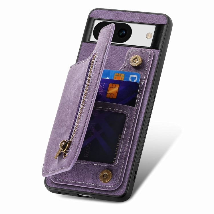 For Google Pixel 9 / 9 Pro Retro Leather Zipper Wallet Back Phone Case(Purple) - Google Cases by PMC TechLife | Online Shopping South Africa | PMC TechLife | Buy Now Pay Later Mobicred