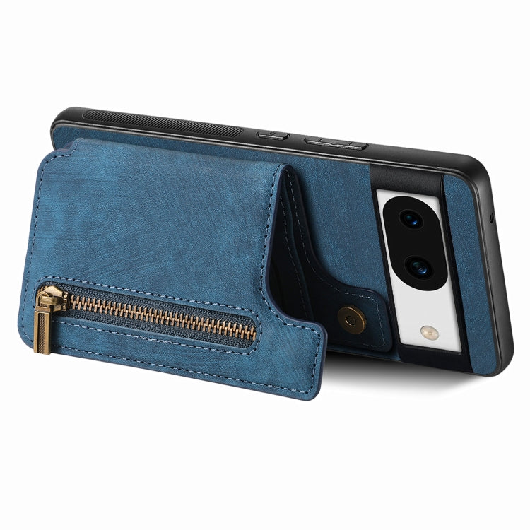 For Google Pixel 9 Pro XL Retro Leather Zipper Wallet Back Phone Case(Blue) - Google Cases by PMC Jewellery | Online Shopping South Africa | PMC Jewellery | Buy Now Pay Later Mobicred