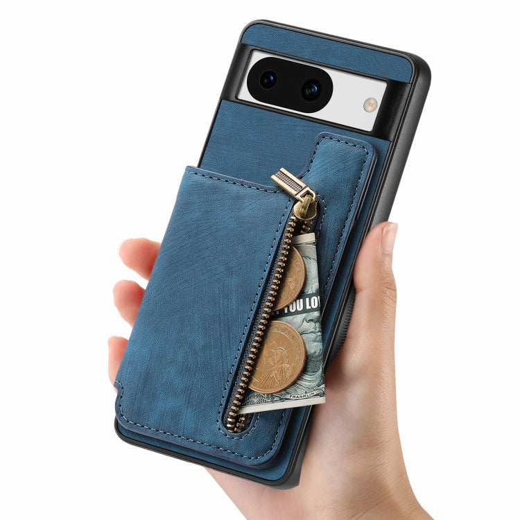 For Google Pixel 9 Pro XL Retro Leather Zipper Wallet Back Phone Case(Blue) - Google Cases by PMC TechLife | Online Shopping South Africa | PMC TechLife | Buy Now Pay Later Mobicred