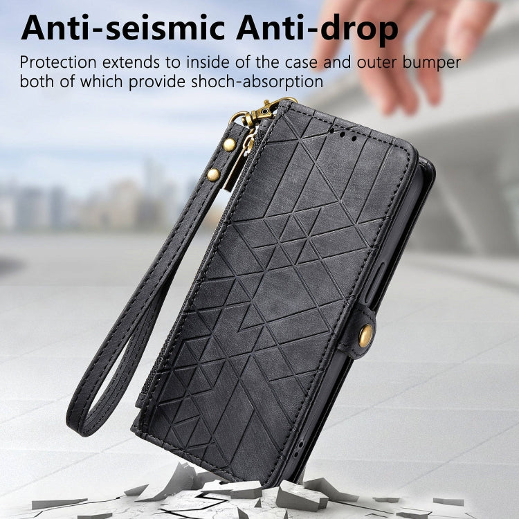 For Huawei Pura 70 Geometric Zipper Wallet Side Buckle Leather Phone Case(Black) - Huawei Cases by PMC Jewellery | Online Shopping South Africa | PMC Jewellery | Buy Now Pay Later Mobicred