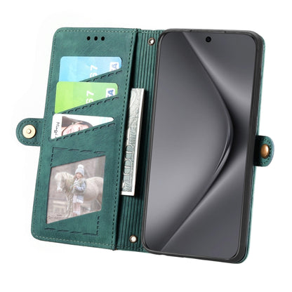 For Huawei Pura 70 Ultra Geometric Zipper Wallet Side Buckle Leather Phone Case(Green) - Huawei Cases by PMC Jewellery | Online Shopping South Africa | PMC Jewellery | Buy Now Pay Later Mobicred