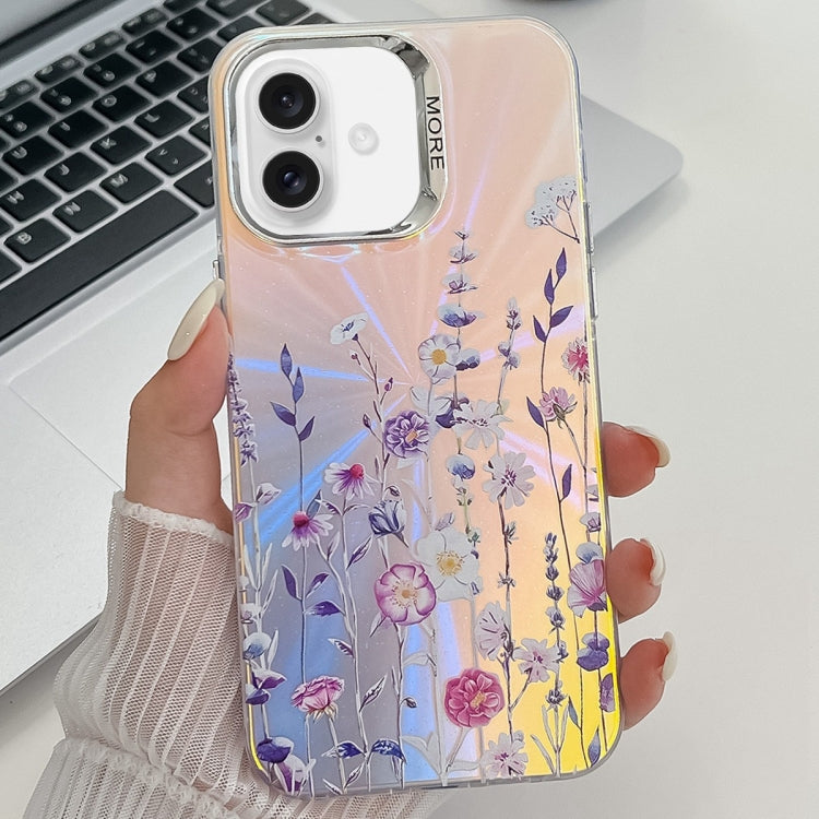 For iPhone 16 Electroplating Laser Flower Texture TPU Phone Case(Flower AH1) - free shipping - PMC TechLife - Order now!