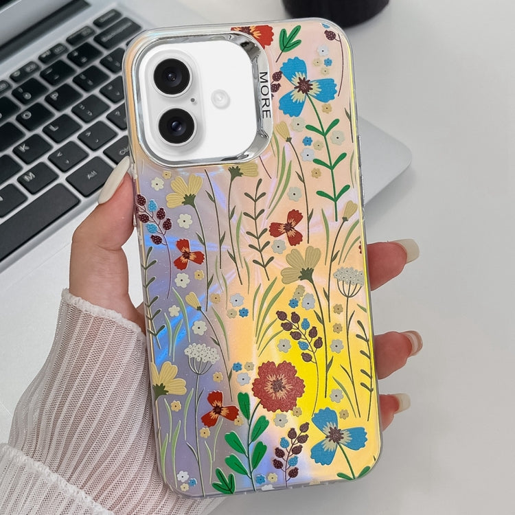 For iPhone 16 Electroplating Laser Flower Texture TPU Phone Case(Flower AH6) - iPhone 16 Cases by PMC Jewellery | Online Shopping South Africa | PMC Jewellery | Buy Now Pay Later Mobicred