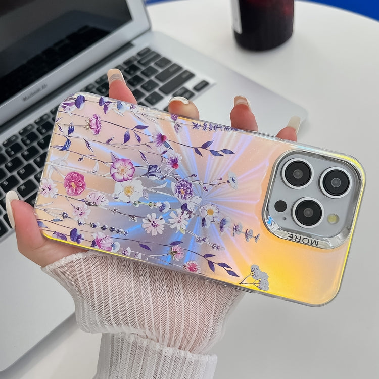 For iPhone 16 Pro Electroplating Laser Flower Texture TPU Phone Case(Leaves AH12) - iPhone 16 Pro Cases by PMC TechLife | Online Shopping South Africa | PMC TechLife | Buy Now Pay Later Mobicred