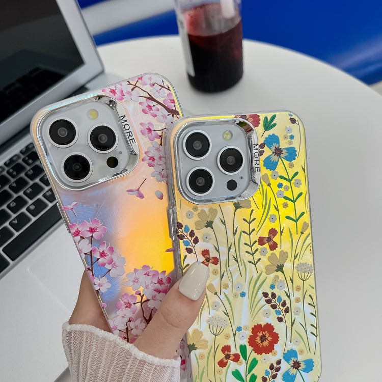 For iPhone 16 Pro Electroplating Laser Flower Texture TPU Phone Case(Leaves AH12) - iPhone 16 Pro Cases by PMC TechLife | Online Shopping South Africa | PMC TechLife | Buy Now Pay Later Mobicred