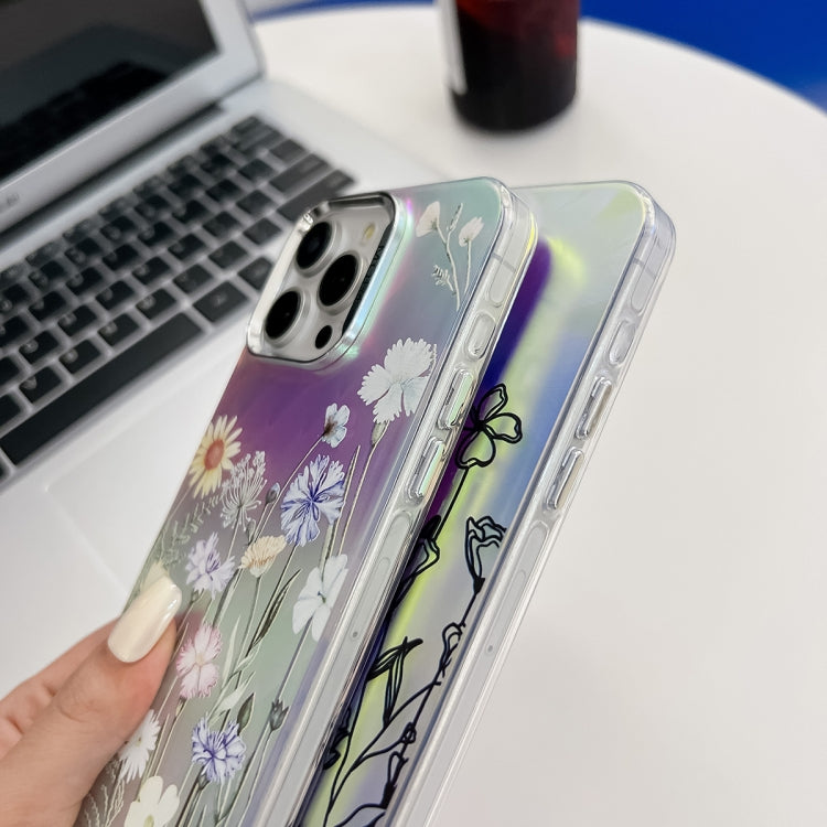 For iPhone 16 Plus Electroplating Laser Flower Texture TPU Phone Case(Peony AH11) - iPhone 16 Plus Cases by PMC TechLife | Online Shopping South Africa | PMC TechLife | Buy Now Pay Later Mobicred