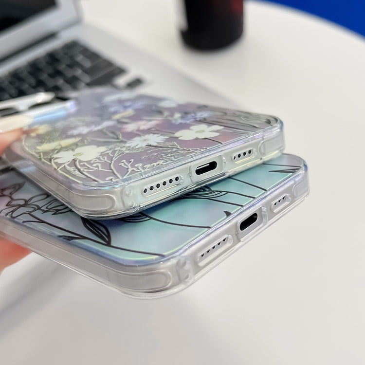 For iPhone 16 Electroplating Laser Flower Texture TPU Phone Case(Flower AH1) - free shipping - PMC TechLife - Order now!