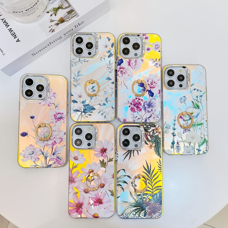 For iPhone 16 Pro Max Electroplating Laser Flower Ring Holder TPU Phone Case(Chrysanthemum AH5) - free shipping - PMC TechLife - Order now!