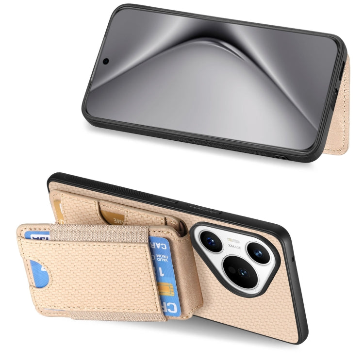 For Huawei Pura 70 Pro+ Carbon Fiber Vertical Flip Wallet Stand Phone Case(Khaki) - Huawei Cases by PMC Jewellery | Online Shopping South Africa | PMC Jewellery | Buy Now Pay Later Mobicred