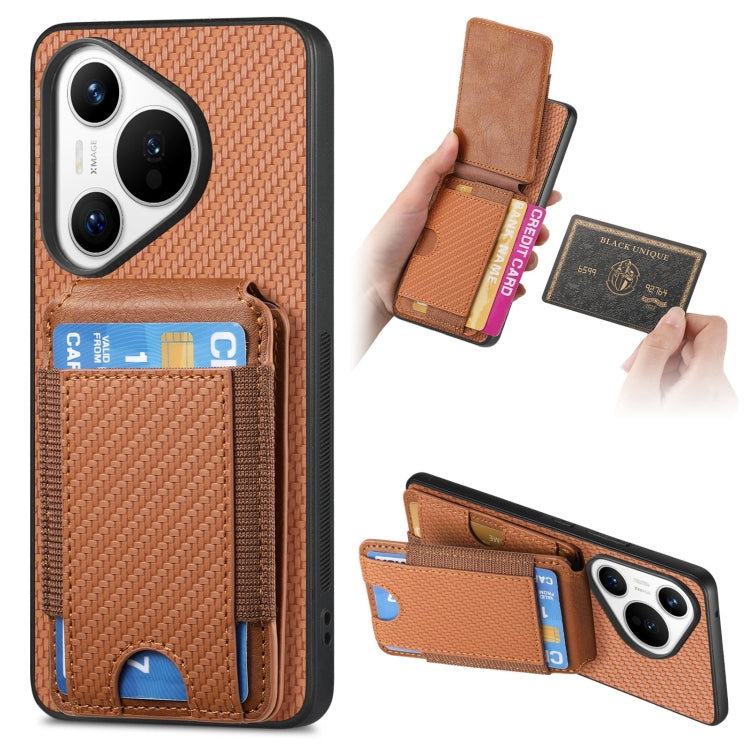 For Huawei Pura 70 Ultra Carbon Fiber Vertical Flip Wallet Stand Phone Case(Brown) - Huawei Cases by PMC Jewellery | Online Shopping South Africa | PMC Jewellery | Buy Now Pay Later Mobicred