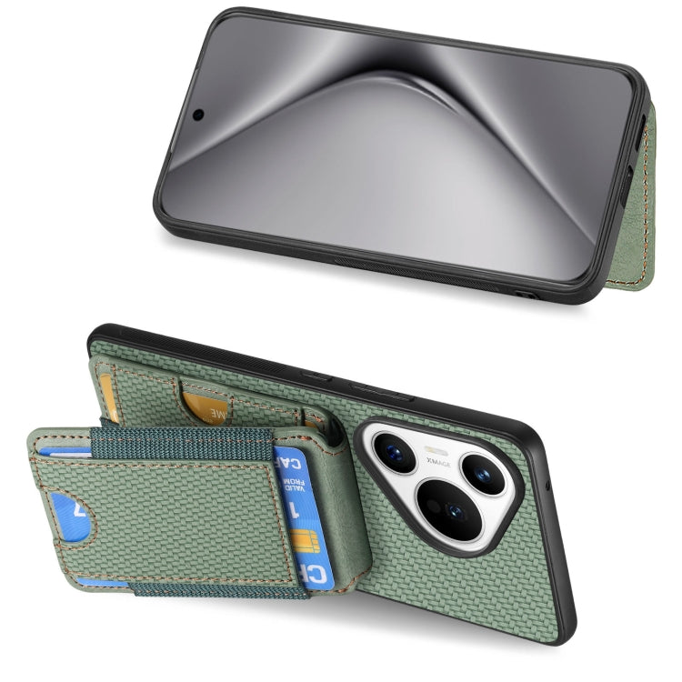 For Huawei Pura 70 Ultra Carbon Fiber Vertical Flip Wallet Stand Phone Case(Green) - Huawei Cases by PMC Jewellery | Online Shopping South Africa | PMC Jewellery | Buy Now Pay Later Mobicred