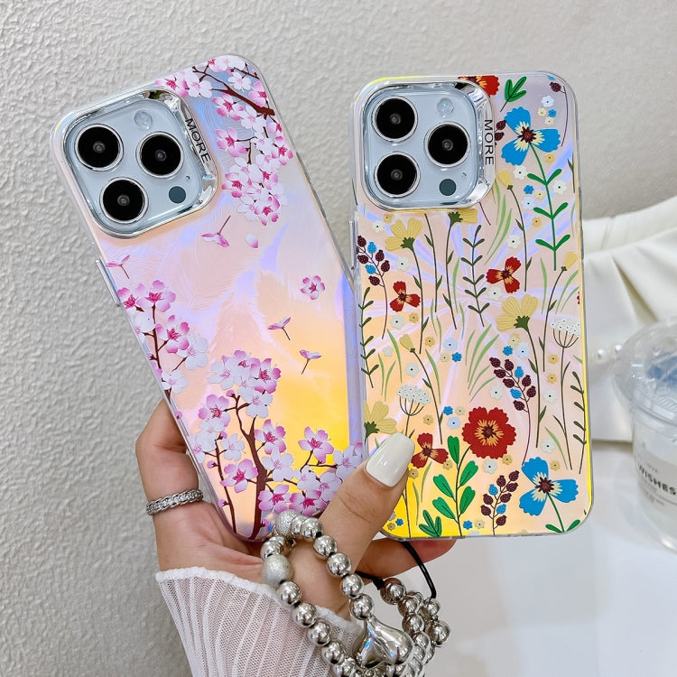 For iPhone 16 Electroplating Laser Flower Phone Case with Wrist Strap(Flower AH1) - iPhone 16 Cases by PMC Jewellery | Online Shopping South Africa | PMC Jewellery | Buy Now Pay Later Mobicred