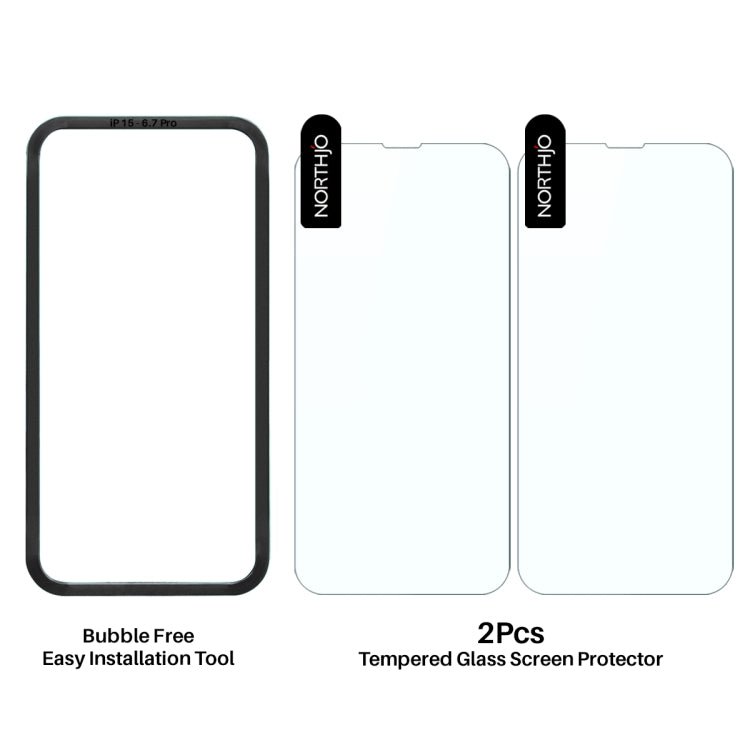 For iPhone 15 Pro Max NORTHJO 2pcs A++ Screen Protector Tempered Glass Film with Installation Frame - free shipping - PMC Jewellery - Order now!