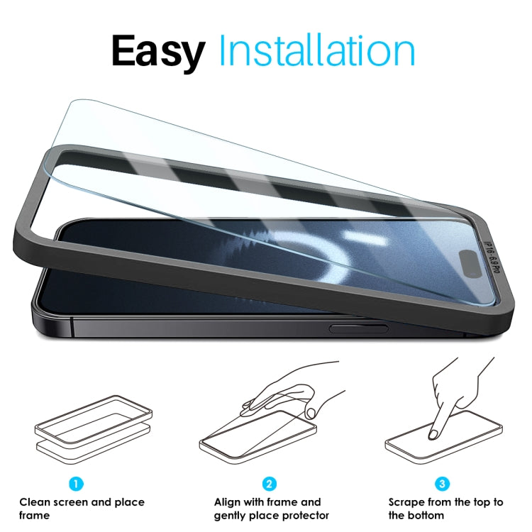 For iPhone 16 Pro Max NORTHJO 2pcs A++ Screen Protector Tempered Glass Film with Installation Frame - iPhone 16 Pro Max Tempered Glass by NORTHJO | Online Shopping South Africa | PMC TechLife | Buy Now Pay Later Mobicred