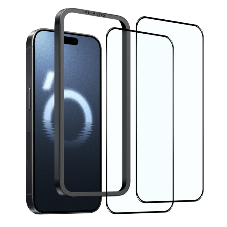 For iPhone 16 Pro NORTHJO 2pcs A++ Tempered Glass Film with Installation Frame - iPhone 16 Pro Tempered Glass by NORTHJO | Online Shopping South Africa | PMC TechLife | Buy Now Pay Later Mobicred