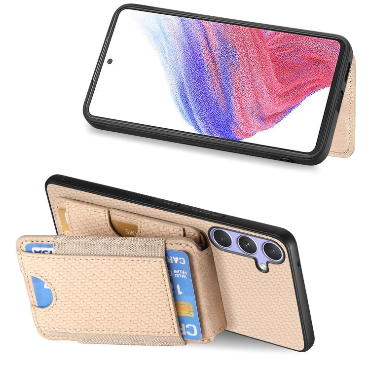 For Samsung Galaxy S25+ 5G Carbon Fiber Vertical Flip Wallet Stand Phone Case(Khaki) - Galaxy S25+ 5G Cases by PMC Jewellery | Online Shopping South Africa | PMC Jewellery | Buy Now Pay Later Mobicred