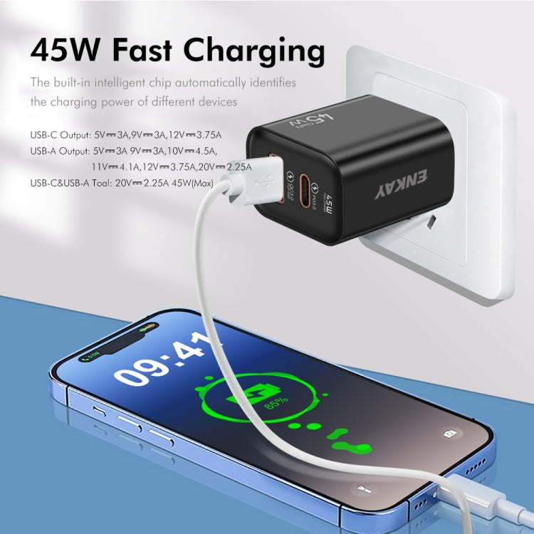 ENKAY FC-001 45W USB-A + USB-C / Type-C Dual Ports Quick Charger, US Plug(Black) - USB Charger by ENKAY | Online Shopping South Africa | PMC Jewellery | Buy Now Pay Later Mobicred