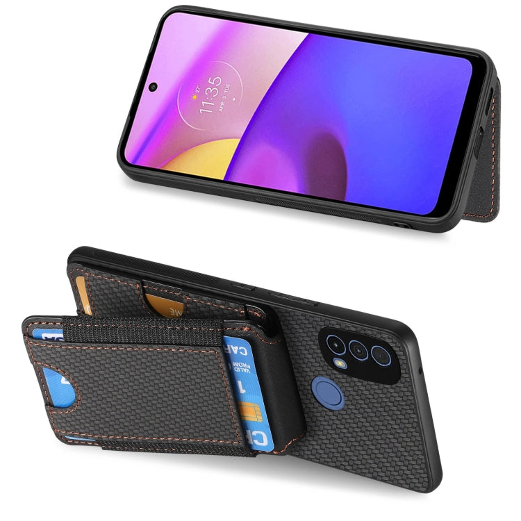 For Motorola Moto E20 / E30 Carbon Fiber Vertical Flip Wallet Stand Phone Case(Black) - Motorola Cases by PMC TechLife | Online Shopping South Africa | PMC TechLife | Buy Now Pay Later Mobicred