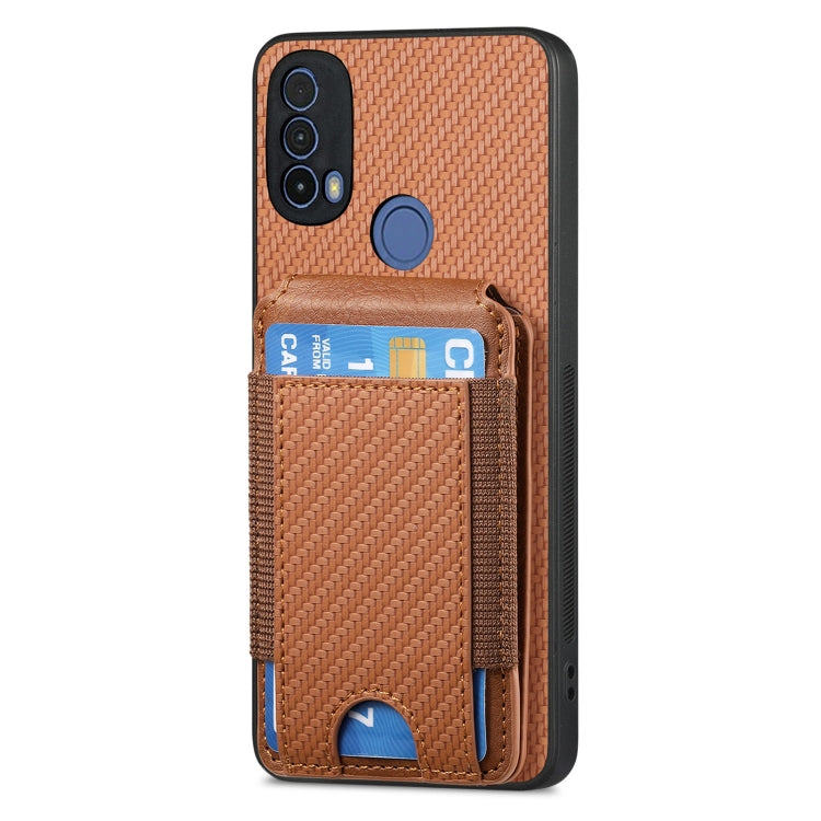 For Motorola Moto E40 Carbon Fiber Vertical Flip Wallet Stand Phone Case(Brown) - Motorola Cases by PMC TechLife | Online Shopping South Africa | PMC TechLife | Buy Now Pay Later Mobicred