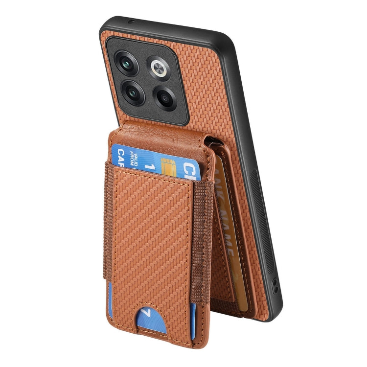 For OnePlus 12 5G Carbon Fiber Vertical Flip Wallet Stand Phone Case(Brown) - OnePlus Cases by PMC TechLife | Online Shopping South Africa | PMC TechLife | Buy Now Pay Later Mobicred