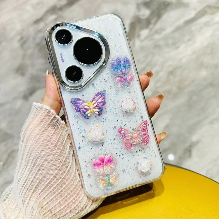 For Huawei Pura 70 3D Colorful Crystal Butterfly TPU Phone Case(Butterfly Pearl) - Huawei Cases by PMC Jewellery | Online Shopping South Africa | PMC Jewellery | Buy Now Pay Later Mobicred