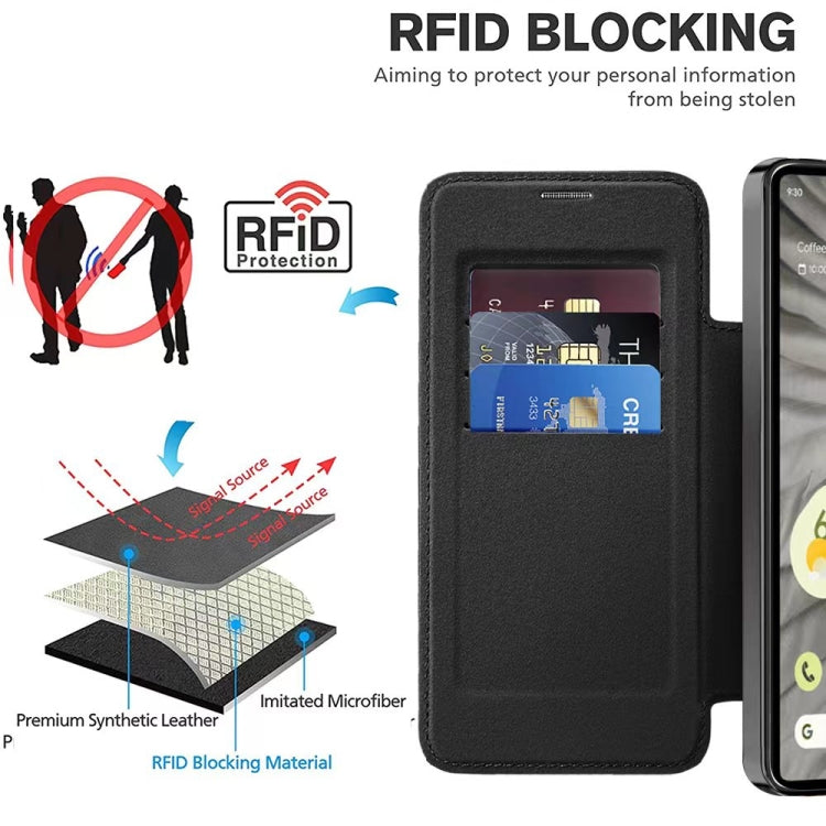 For Google  Pixel 8a Shield Magsafe RFID Anti-theft Rhombus Leather Phone Case(Black) - free shipping - PMC TechLife - Order now!