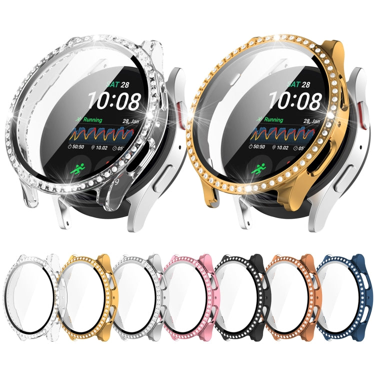 For Samsung Galaxy Watch 7 44mm Single Row Diamond PC + Tempered Film Integrated Watch Protective Case(Black) - Watch Cases by PMC TechLife | Online Shopping South Africa | PMC TechLife | Buy Now Pay Later Mobicred