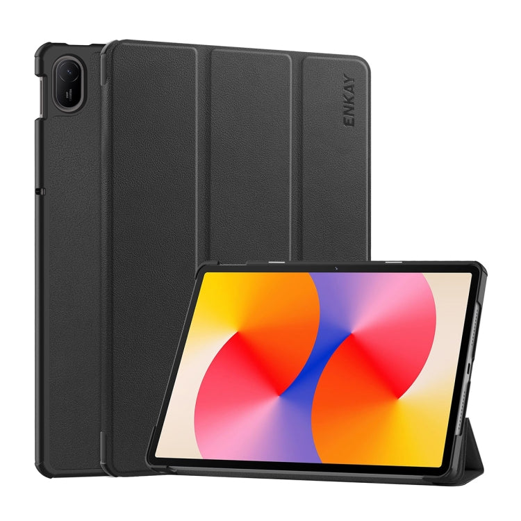For Huawei MatePad SE 11 2024 ENKAY Tri-fold Custer Texture Platic Leather Tablet Case(Black) - free shipping - PMC Jewellery - Order now!