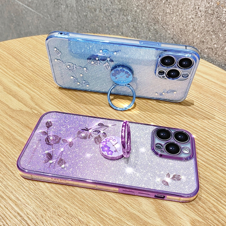 For iPhone 16 Pro Max Gradient Glitter Immortal Flower Ring All-inclusive Phone Case(Blue) - iPhone 16 Cases by PMC TechLife | Online Shopping South Africa | PMC TechLife | Buy Now Pay Later Mobicred