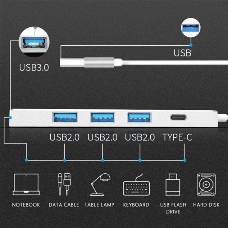 ADS-301A USB 3.0 to Type-C + USB 3.0 / 2.0 4-Ports Hub Laptop Expander(Grey) - USB 3.0 HUB by PMC TechLife | Online Shopping South Africa | PMC TechLife | Buy Now Pay Later Mobicred