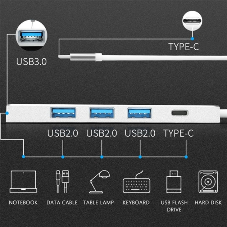 ADS-301C USB-C / Type-C to USB-C + USB 3.0 + 3 x USB 2.0 Expander HUB(Grey) - USB HUB by PMC TechLife | Online Shopping South Africa | PMC TechLife | Buy Now Pay Later Mobicred