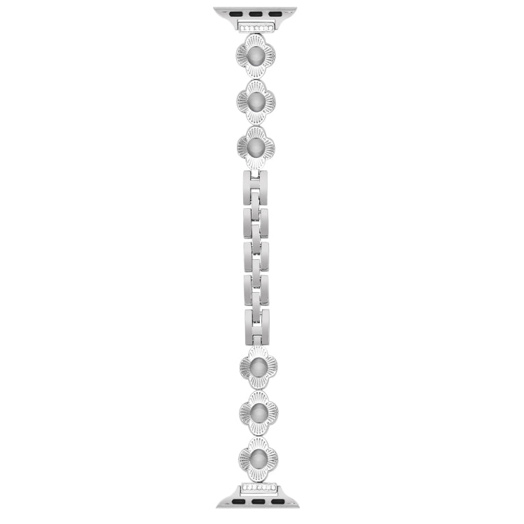 For Apple Watch Series 5 44mm Four Leaf Clover Quick-Release Metal Chain Watch Band(Silver) - free shipping - PMC TechLife - Order now!