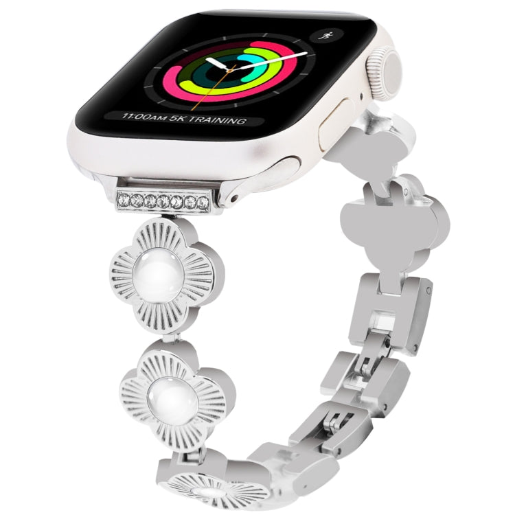 For Apple Watch Series 3 42mm Four Leaf Clover Quick-Release Metal Chain Watch Band(Silver) - free shipping - PMC TechLife - Order now!