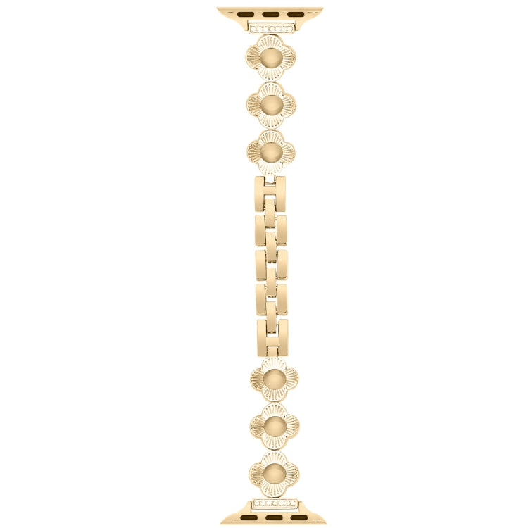 For Apple Watch Series 9 41mm Four Leaf Clover Quick-Release Metal Chain Watch Band(Gold) - free shipping - PMC TechLife - Order now!