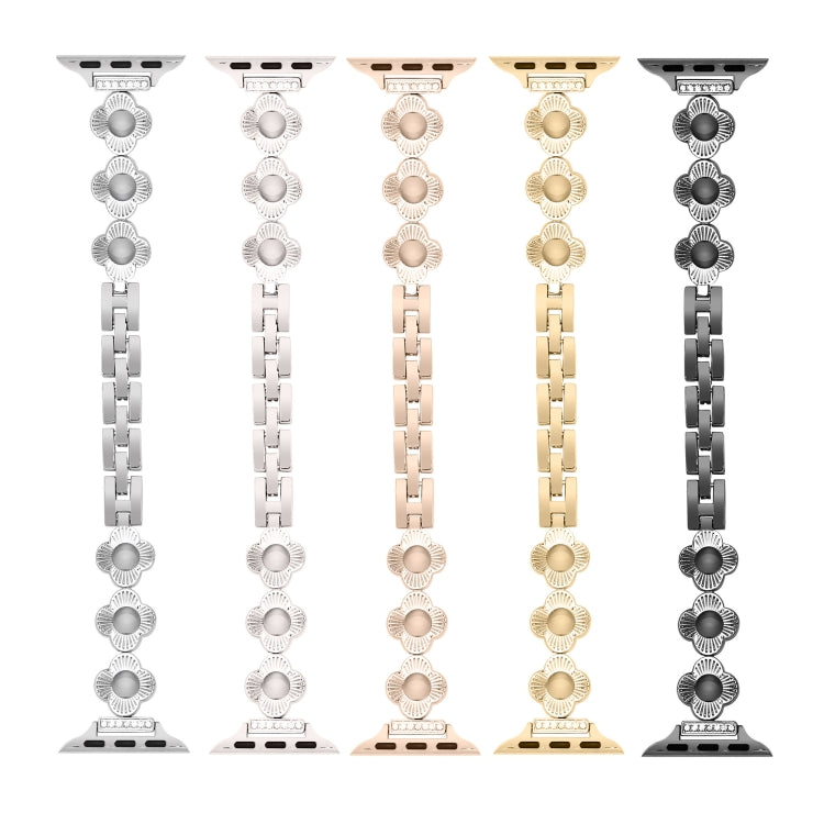 For Apple Watch SE 2023 40mm Four Leaf Clover Quick-Release Metal Chain Watch Band(Silver) - free shipping - PMC TechLife - Order now!