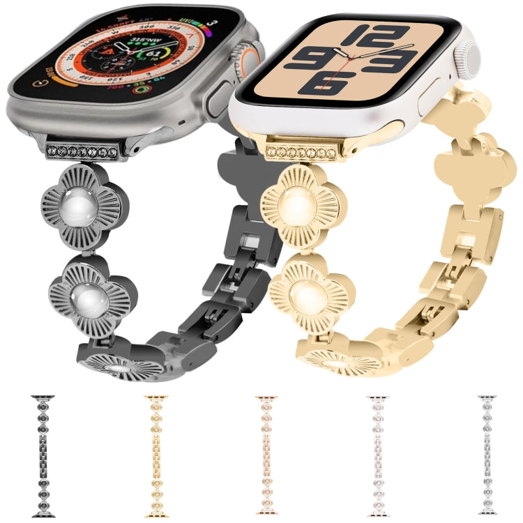 For Apple Watch Series 5 44mm Four Leaf Clover Quick-Release Metal Chain Watch Band(Silver) - free shipping - PMC TechLife - Order now!