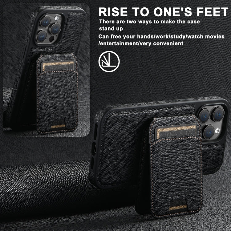 For iPhone 15 Pro Max Suteni M2 Cross-Grain MagSafe Vertical Card Back Phone Case(Black) - iPhone 15 Pro Max Cases by Suteni | Online Shopping South Africa | PMC Jewellery | Buy Now Pay Later Mobicred