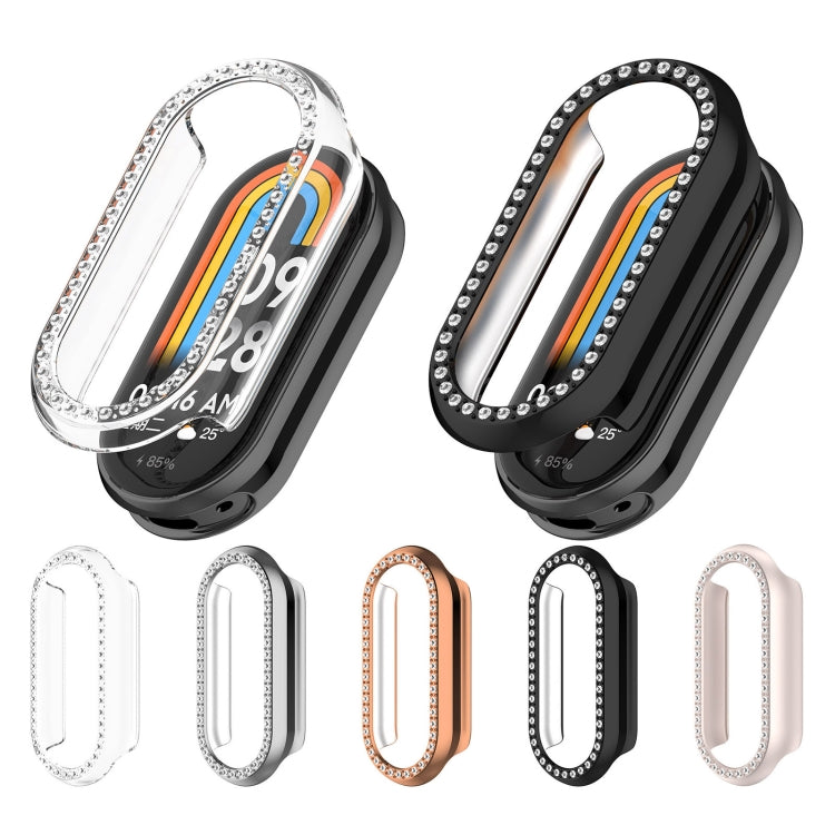 For Xiaomi Smart Band 9 Diamond Half Coverage Hollow PC Watch Protective Case(Silver) - Watch Cases by PMC TechLife | Online Shopping South Africa | PMC TechLife | Buy Now Pay Later Mobicred