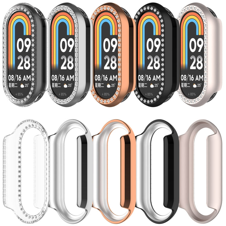For Xiaomi Smart Band 9 NFC Diamond Half Coverage Hollow PC Watch Protective Case(Rose Gold) - Watch Cases by PMC TechLife | Online Shopping South Africa | PMC TechLife | Buy Now Pay Later Mobicred