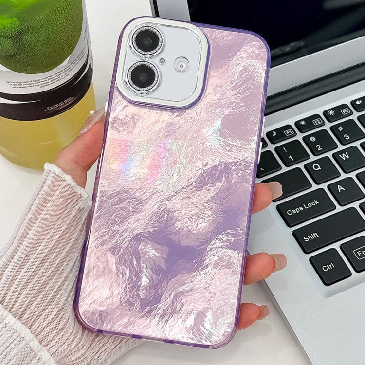 For iPhone 16 Plus Plating Glitter Texture TPU Phone Case with Lens Film(Purple Tinfoil Texture) - iPhone 16 Plus Cases by PMC TechLife | Online Shopping South Africa | PMC TechLife | Buy Now Pay Later Mobicred