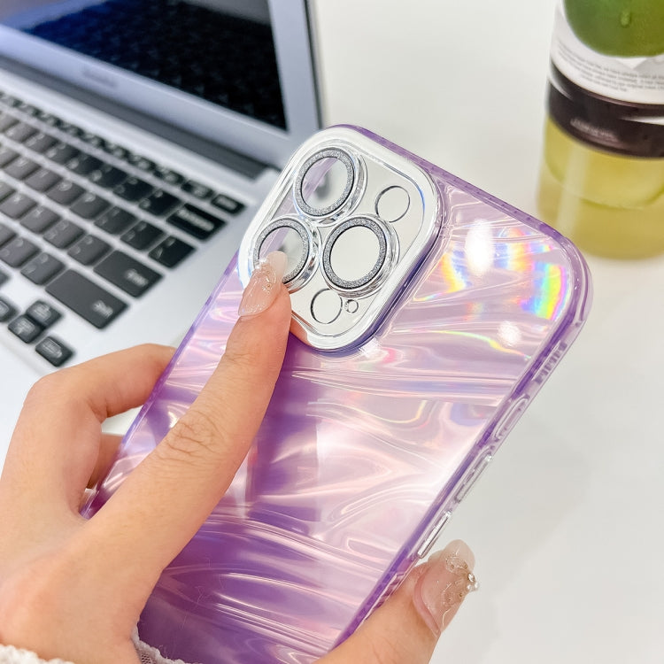 For iPhone 16 Plus Plating Glitter Texture TPU Phone Case with Lens Film(Purple Tinfoil Texture) - iPhone 16 Plus Cases by PMC TechLife | Online Shopping South Africa | PMC TechLife | Buy Now Pay Later Mobicred