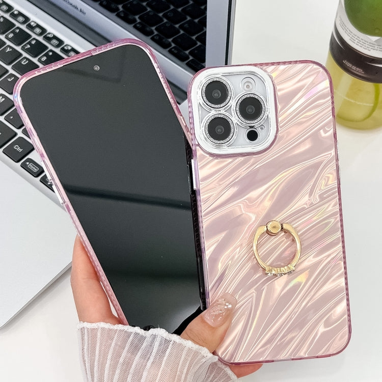 For iPhone 16 Pro Max Plating Glitter Texture Ring Holder TPU Phone Case with Lens Film(White Water Ripples) - iPhone 16 Pro Max Cases by PMC TechLife | Online Shopping South Africa | PMC TechLife | Buy Now Pay Later Mobicred