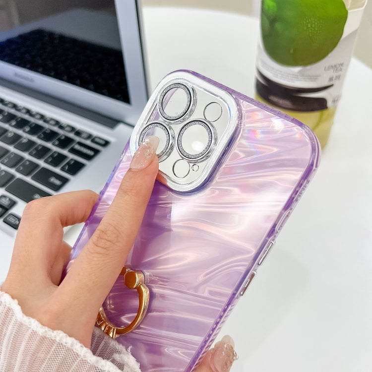 For iPhone 16 Pro Max Plating Glitter Texture Ring Holder TPU Phone Case with Lens Film(White Water Ripples) - iPhone 16 Pro Max Cases by PMC TechLife | Online Shopping South Africa | PMC TechLife | Buy Now Pay Later Mobicred