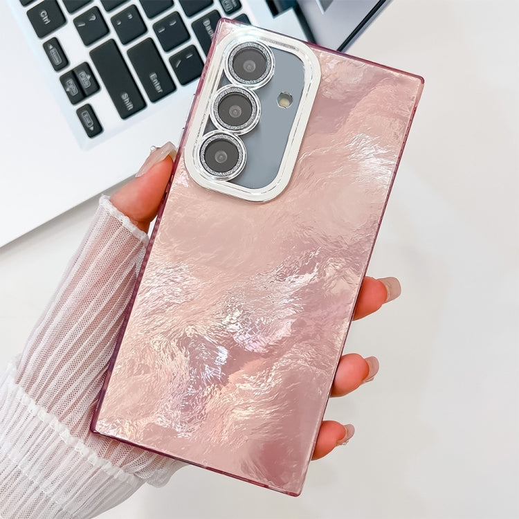 For Samsung Galaxy S25 5G Plating Glitter Texture TPU Phone Case with Lens Film(Pink Tinfoil Texture) - Galaxy S25 5G Cases by PMC Jewellery | Online Shopping South Africa | PMC Jewellery | Buy Now Pay Later Mobicred