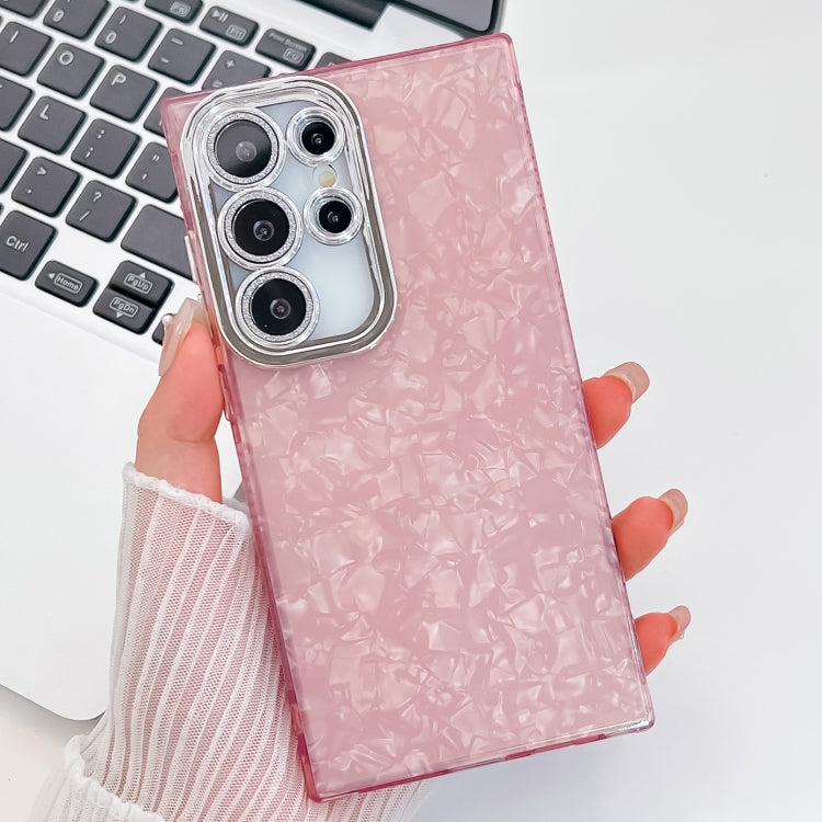 For Samsung Galaxy S25 Ultra 5G Plating Glitter Texture TPU Phone Case with Lens Film(Pink Shell Pattern) - Galaxy S25 Ultra 5G Cases by PMC Jewellery | Online Shopping South Africa | PMC Jewellery | Buy Now Pay Later Mobicred