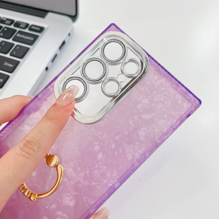 For Samsung Galaxy S25 Ultra 5G Plating Glitter Texture Ring Holder TPU Phone Case with Lens Film(Purple Shell Pattern) - Galaxy S25 Ultra 5G Cases by PMC Jewellery | Online Shopping South Africa | PMC Jewellery | Buy Now Pay Later Mobicred